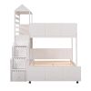 Stairway Twin Over Full Bunk Bed;  House Bed with Two Shelves and Seven Drawers