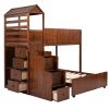 Stairway Twin Over Full Bunk Bed;  House Bed with Two Shelves and Seven Drawers