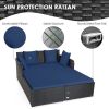 Spacious Outdoor Rattan Daybed with Upholstered Cushion