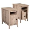 Set of 2 Wood Side Table, Narrow End Table with Cabinet and Shelf, 2-Tier Nightstand for Small Space