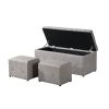 1 Piece Rectangular Storage Ottoman Short velvet with 2 Set Ottomans