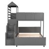 Stairway Twin Over Full Bunk Bed;  House Bed with Two Shelves and Seven Drawers