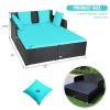 Spacious Outdoor Rattan Daybed with Upholstered Cushion