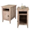 Set of 2 Wood Side Table, Narrow End Table with Cabinet and Shelf, 2-Tier Nightstand for Small Space