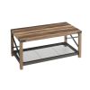 38.82" Farmhouse Coffee Table;  2-Tier Cocktail Table;  Center Table with Mesh Shelf;  Steel Frame;  Corner Protection;  Industrial Style;  Long Table