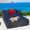 Spacious Outdoor Rattan Daybed with Upholstered Cushion